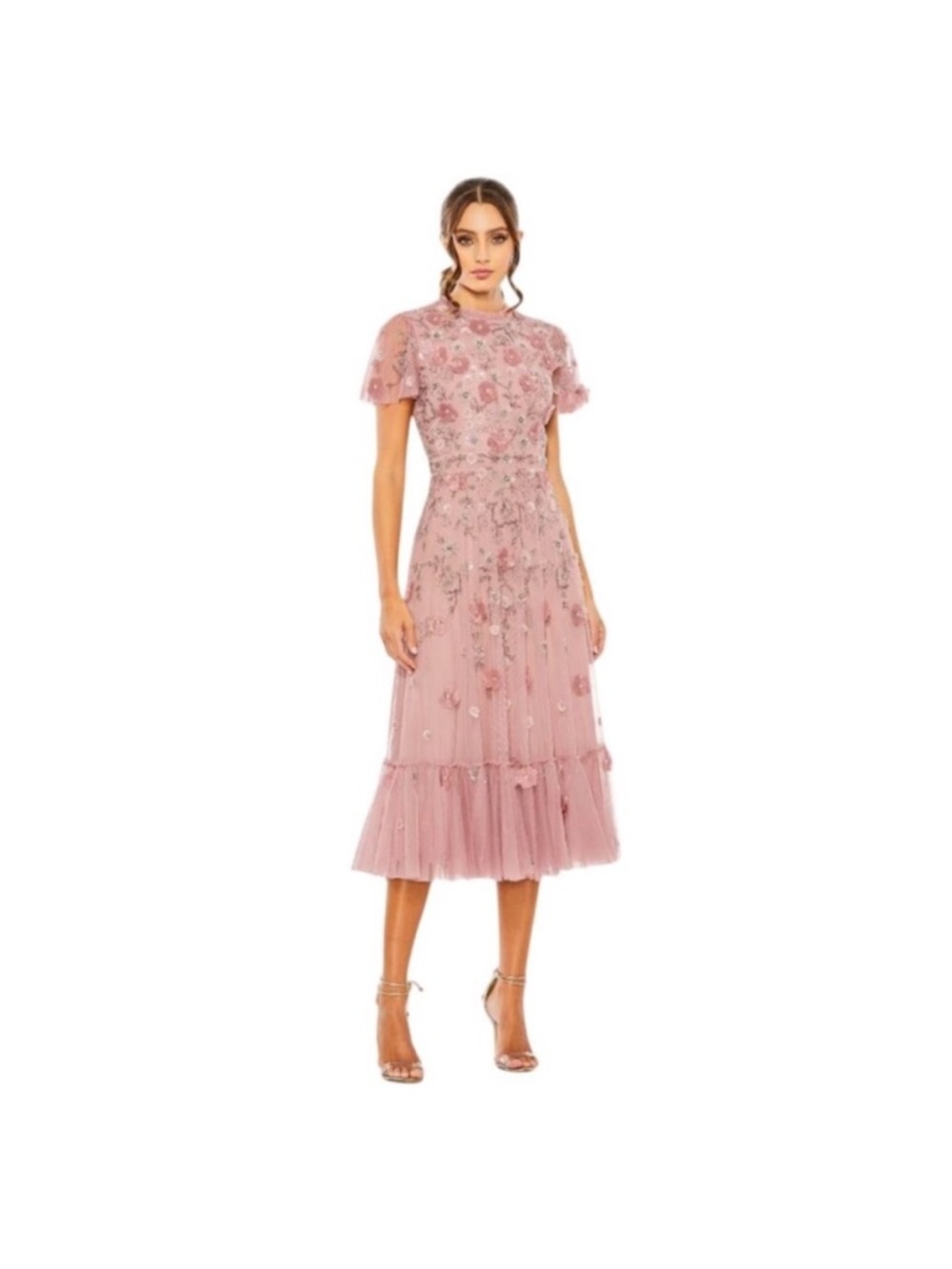Mac Duggal 9212 Pink Embellished High Neck Cap Sleeve A Line Dress 16 Berry Pink